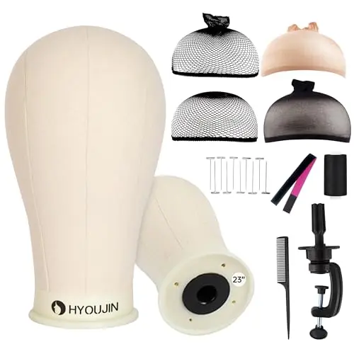 HYOUJIN 23-inch brown canvas wig head with C-stand and T-pins