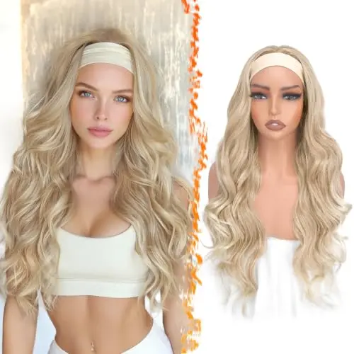 BARSDAR long golden blonde headband wig with 26 inch body wave