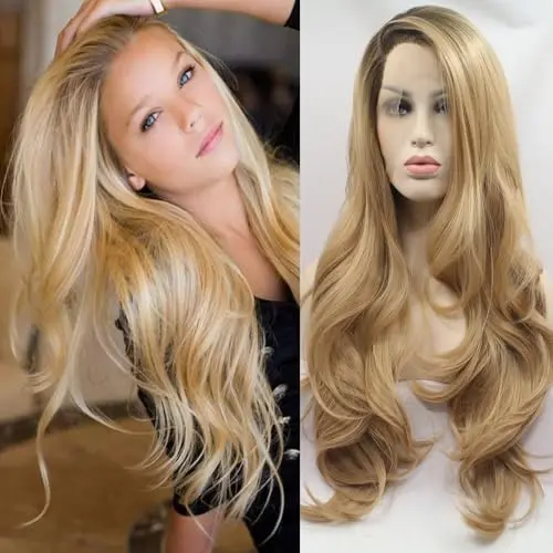 Generic 26 inch ombre blonde wavy lace front wig