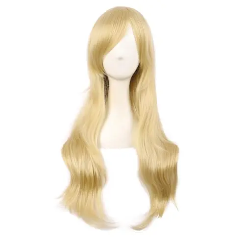 MapofBeauty 28 inch side bangs long curly cosplay wig in mixed golden