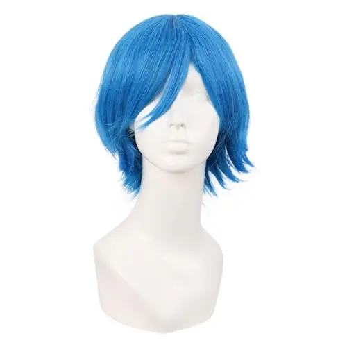 MapofBeauty mixed vivid blue straight side bang cosplay wig