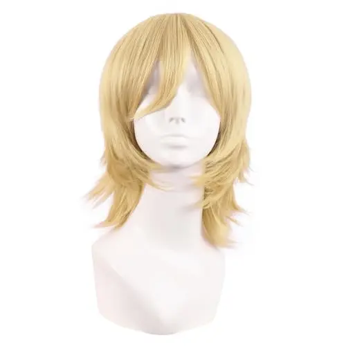 MapofBeauty 14-inch mixed golden wolf tail wig with side bangs for cosplay