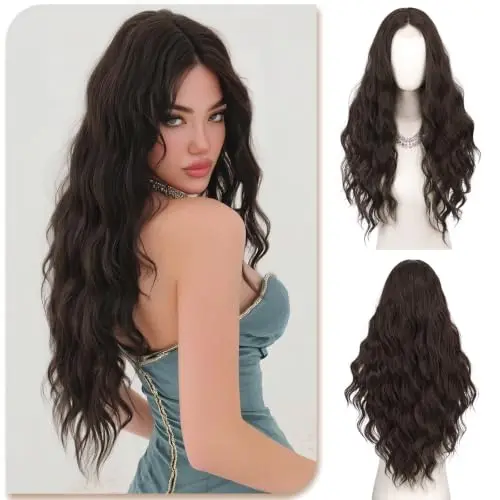 Sofeiyan 28-inch lace front wavy wig in dark brown