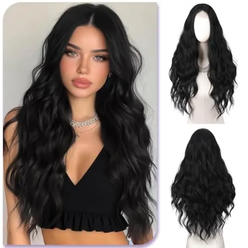 Sofeiyan 28-Inch Lace-Front Natural Black Wavy Wig