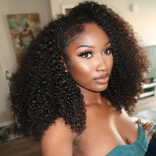 Rdibissom kinky curly human hair half wig in natural black