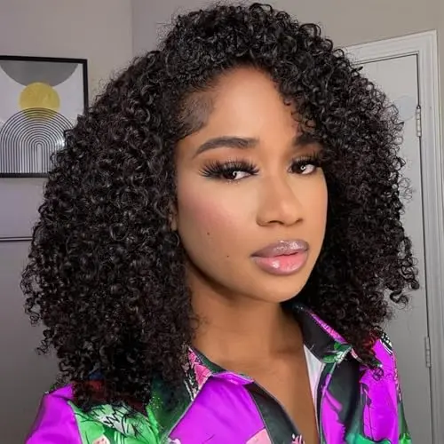 Rdibissom 12 inch 3-in-1 drawstring half wig with kinky curly texture