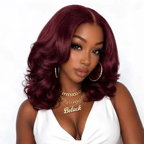 Beluck curtain bangs bob wig human hair 99J burgundy wave