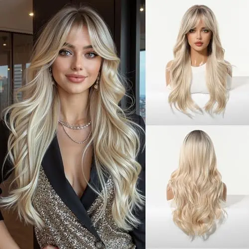 Esmee long wavy ombre blonde synthetic wig with fringe
