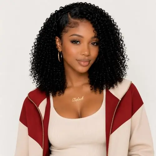 Kinky curly 3-in-1 half wig in natural black