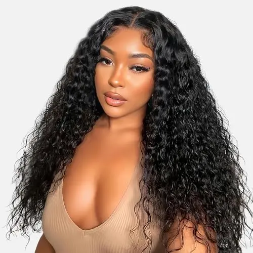 Beluck 26 inch 13x4 water wave lace front human hair glueless wig with 250 density