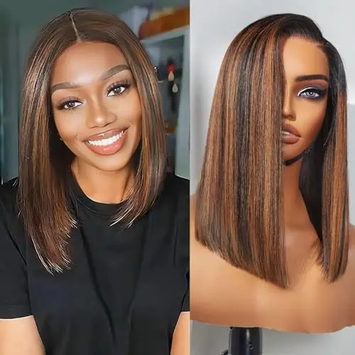 Wosama 13x4 lace front straight bob wig in 1B/30 highlight colour