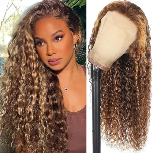 Tryfey Highlight Curly Lace Front Human Hair Water Wave Wig 24 inch