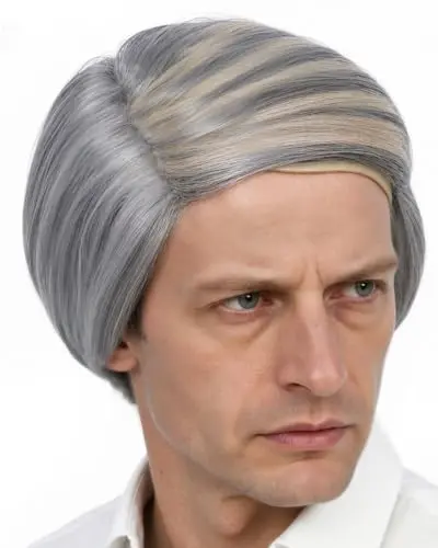 Grey comb over balding wig with side hair and adjustable size for men