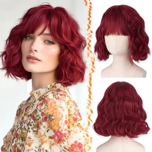 BARSDAR french bob wig with face-framing bangs in red