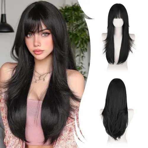 RUWISS 26-Inch Straight Natural Black Emo Wig