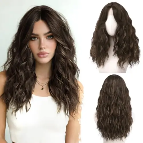 BARSDAR 20 Inch Synthetic Curly Wavy Wig with Bangs