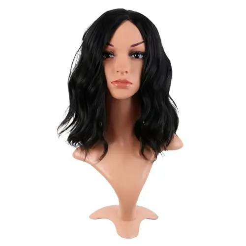 MapofBeauty 14-inch black wavy short curly synthetic wig
