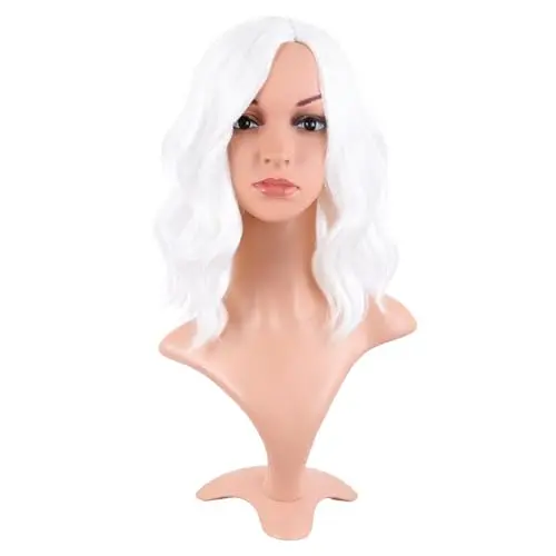 White anime cosplay bob wig with short curly waves