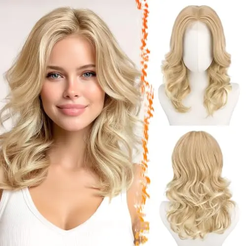 BARSDAR shoulder-length honey blonde wavy wig with curtain bangs