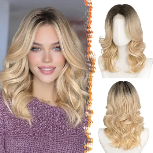 BARSDAR short wavy layered blonde ombre wig with lace front