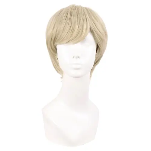 MapofBeauty 10 inch side bangs blonde short curly wig