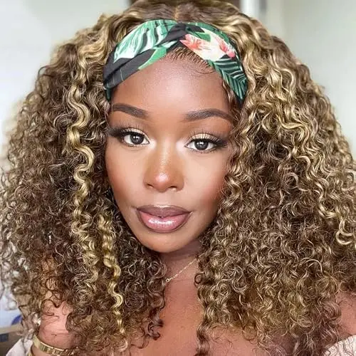 XSY Highlight Kinky Curly Headband Wig Human Hair 18 Inch Ombre P2/30