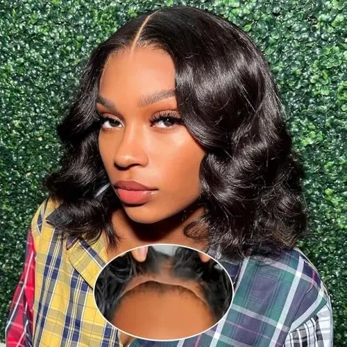 TNICE 16 inch black 4x4 glueless body wave bob wig
