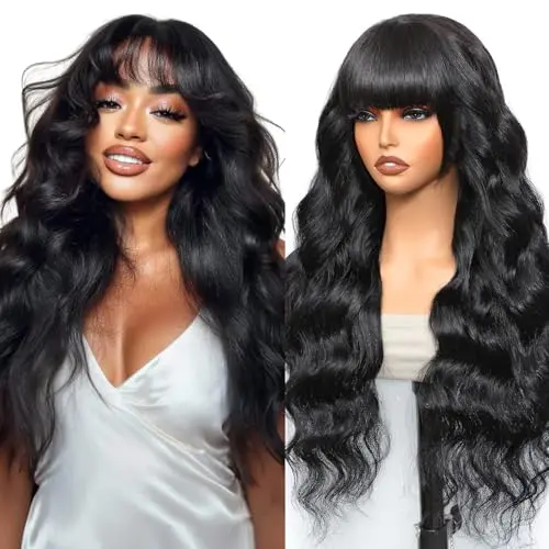 Tunfine 2x4 lace body wave human hair wig with bangs