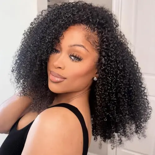 Rebasar 12 Inch Kinky Curly Half Wig Human Hair Drawstring