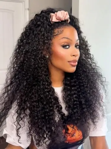 Rebasar Half Wig Human Hair 20 Inch Kinky Curly Natural Black