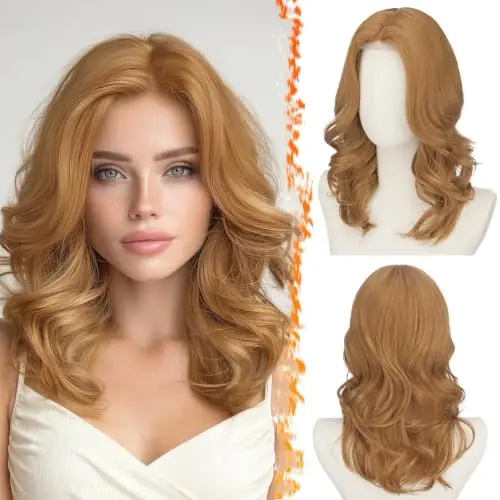 BARSDAR Short Wavy Natural Red Wig with Curtain Bangs