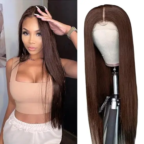 Chocolate brown straight 22 inch HD lace front wig
