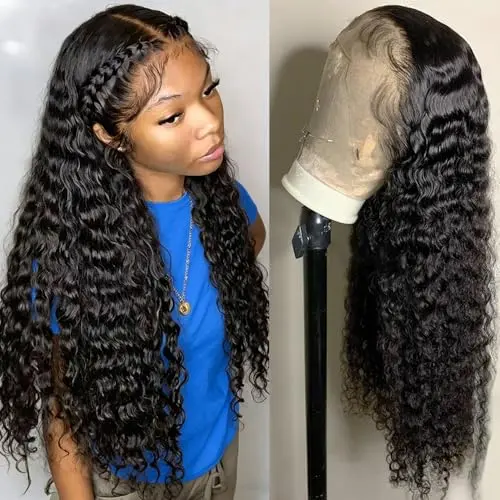LJZYW 13x4 HD lace front deep wave human hair wig with baby hair