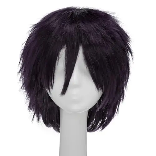 S-noilite Short Cosplay Wig Black Purple Unisex Layered Pixie Wigs for Men Women
