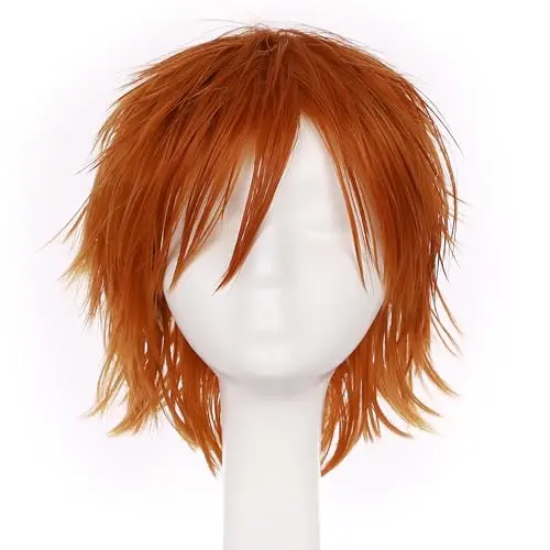 Short layered pixie orange cosplay wig for Chucky costume