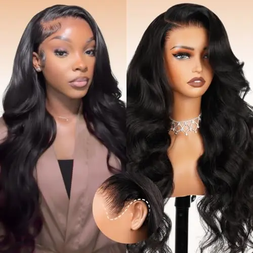 Arabella 26 inch 13x6 HD lace front human hair glueless wig in natural black