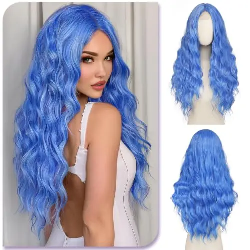 Sofeiyan electric blue lace front long wavy wig