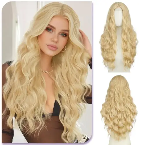 Sofeiyan 28 Inch Ash Blonde Lace Front Wavy Wig