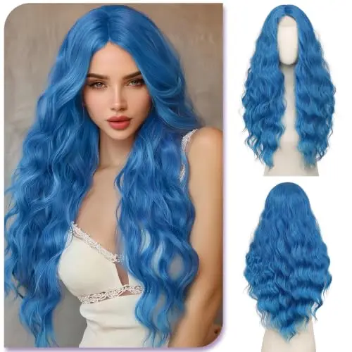 Sofeiyan 28 inch long wavy sapphire blue lace front wig