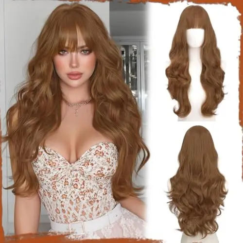 Sofeiyan long wavy auburn wig with bangs for women