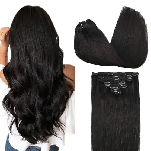 GOO GOO 7-piece clip-in real human hair extensions in natural black