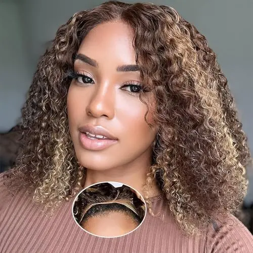 Bellarayine Highlight Ombre Curly Bob 4x4 Lace Closure Wig Honey Blonde