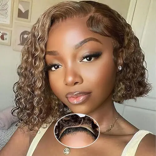 Bellarayine highlight deep wave 4x4 lace front bob wig 8 inch ombre