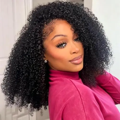 Kinky curly 3-in-1 half wig in natural color