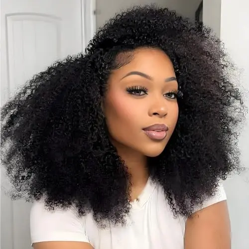 TOMAFUN 16 inch kinky curly half wig with 200 density