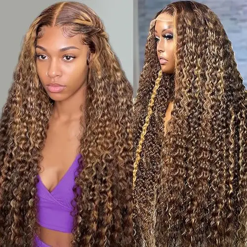 Hertune 13x4 HD lace frontal deep wave wig in highlight ombre P2/30, 22 inches