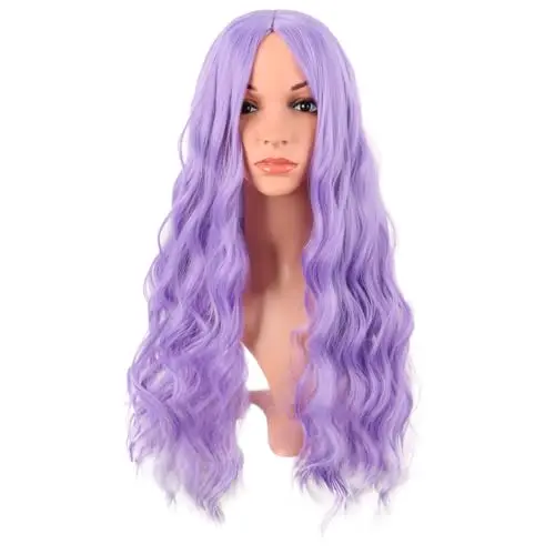 MapofBeauty 28 Inch Light Purple Curly Wig