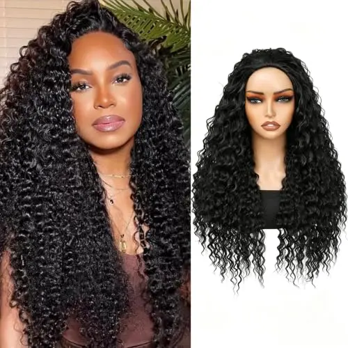 Yacurcur 24 inch kinky curly half wig in 1B colour