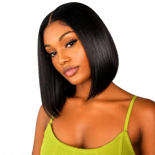 Tryfey straight bob human hair wig with bangs and 4x4 HD lace