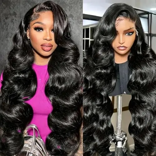 Boopwine 13x6 body wave wig with 220 density in natural black